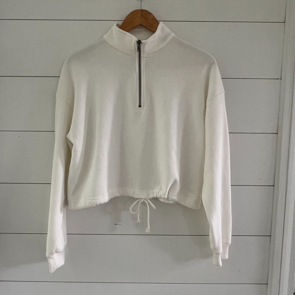 Cropped Quarter Zip Sweater White American Eagle Ahh-Mazingly Soft Women's Small